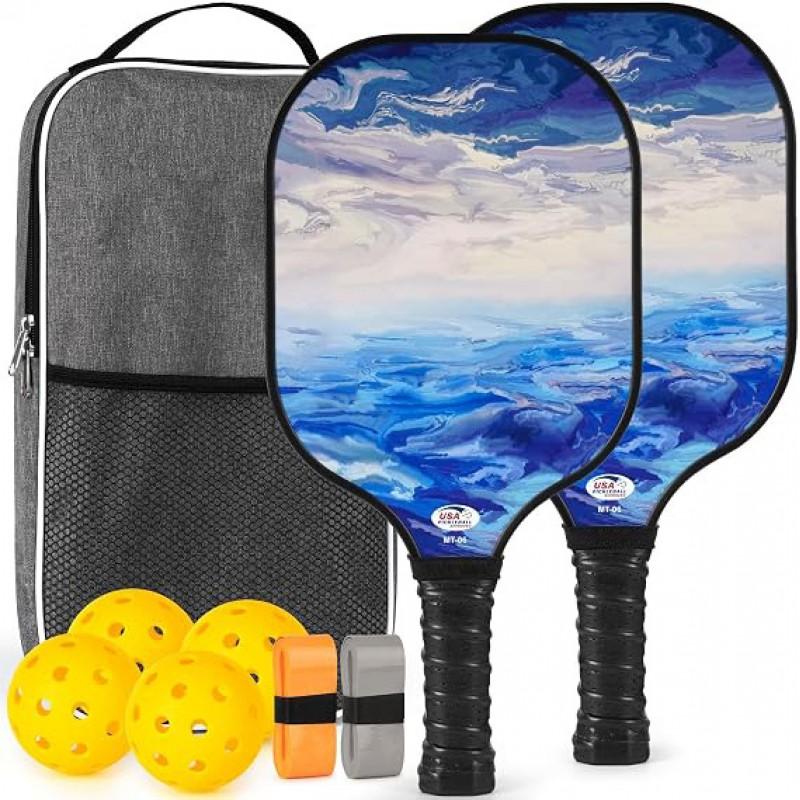 Beginner Pickleball Paddle Set Fiberglass Outdoor Sports Rackets With Balls New Players
