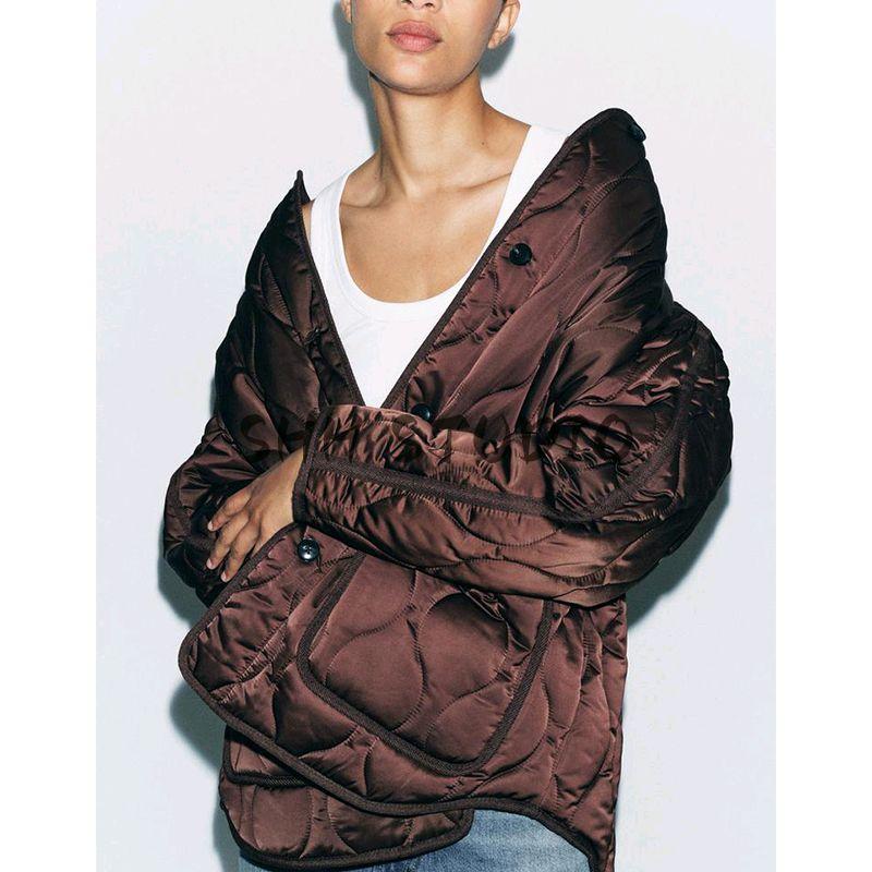 Spring New Women's Clothing Casual Minimalist Easiest for Match Silk Satin Texture round Neck Cotton Jacket Outwear 4088045