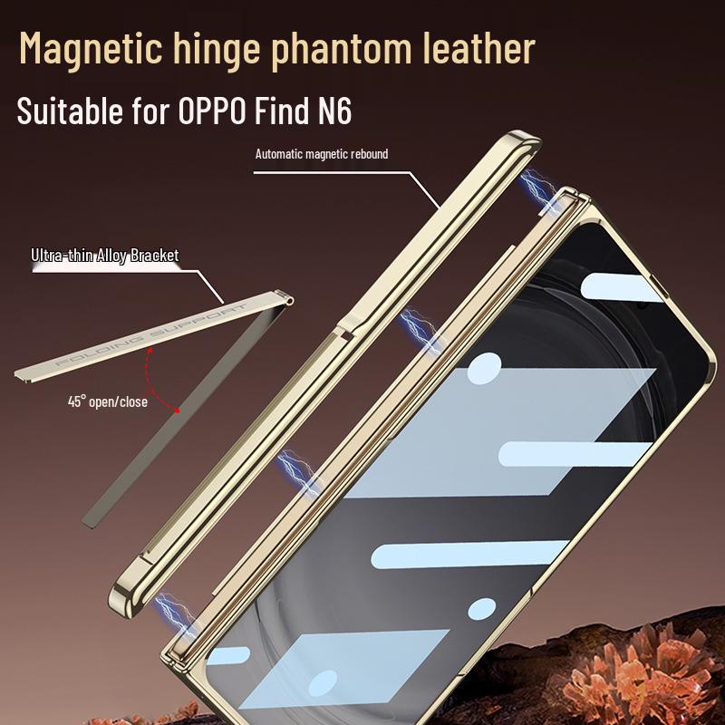 Oppo Find N6 Full-Coverage Electroplated Leather Protective Case with Hinge and Bracket.