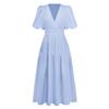 women's High Waist Puff Sleeve V Neck Midi Dress Solid Color Vacation Casual Party Dress