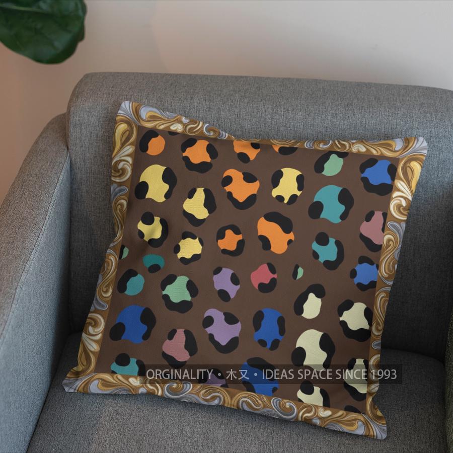 2D Buntes Leopardenmuster Dekorative Kissenhülle Muster Kissenbezug Geeignet für Sofa Schlafzimmer Auto Kissenbezug