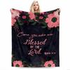 Floral Script: Blessed Quote Flannel Blanket for Bedroom, Living Room, Sofa, and Nap