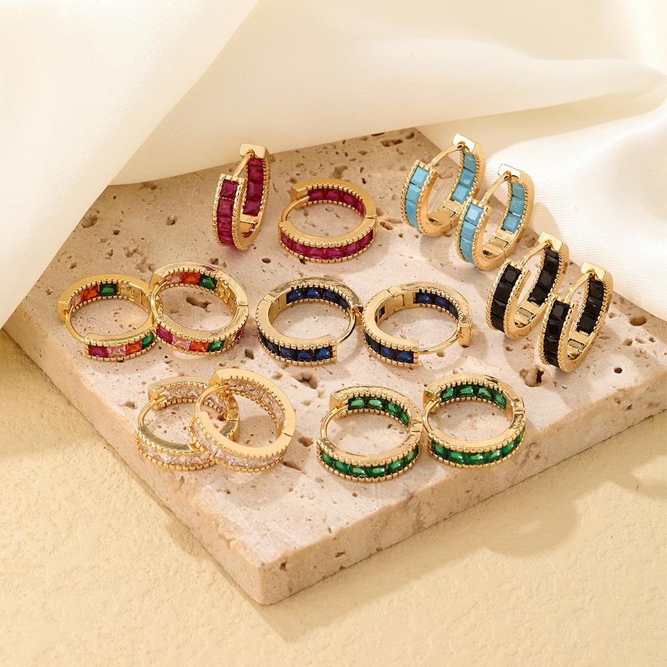 ZAKOL Geometric Square Colorful Zircon Hoop Earrings for Women Girls Fashion Minimalist Ear Accessories Shiny Crystal Zircon