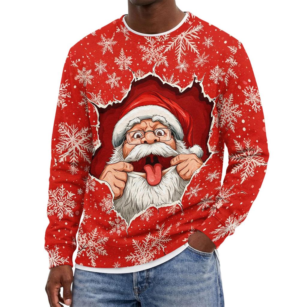 Herren Weihnachtspullover mit Rundhalsausschnitt, ohne Kapuze, Lässiges Pullover-Oberteil für die Feiertage