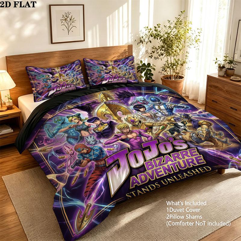 Jojos Bizarre Adventure Pattern Bedding Quilt Set Quilt Cover Pillowcase Home Birthday Gift(1 * duvet cover + 2 * pillowcase, without core)
