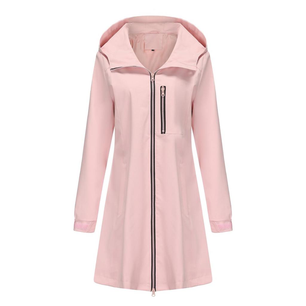 BRIGHT DEER Women’s Waterproof Trench Coat Hooded Windcheater Long Sleeves Zip Up Casual Wear for Autumn Winter Outdoor Sports