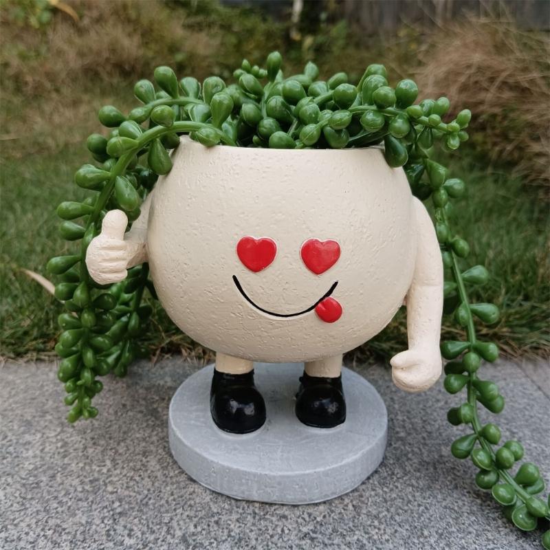 Smile Face Planter Pots Planter Resin Plant Pots for Indoor Outdoor Plant Succulent Pots Container Unique Face Designed