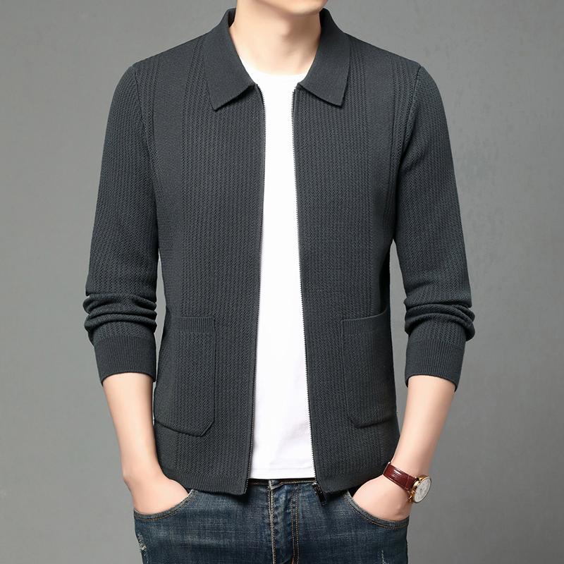 

Высококачественные мужские вязаные кардиганы однотонные простые деловые с лацканами вязаный плащ мужской осенний свитер-куртка 4XL серый