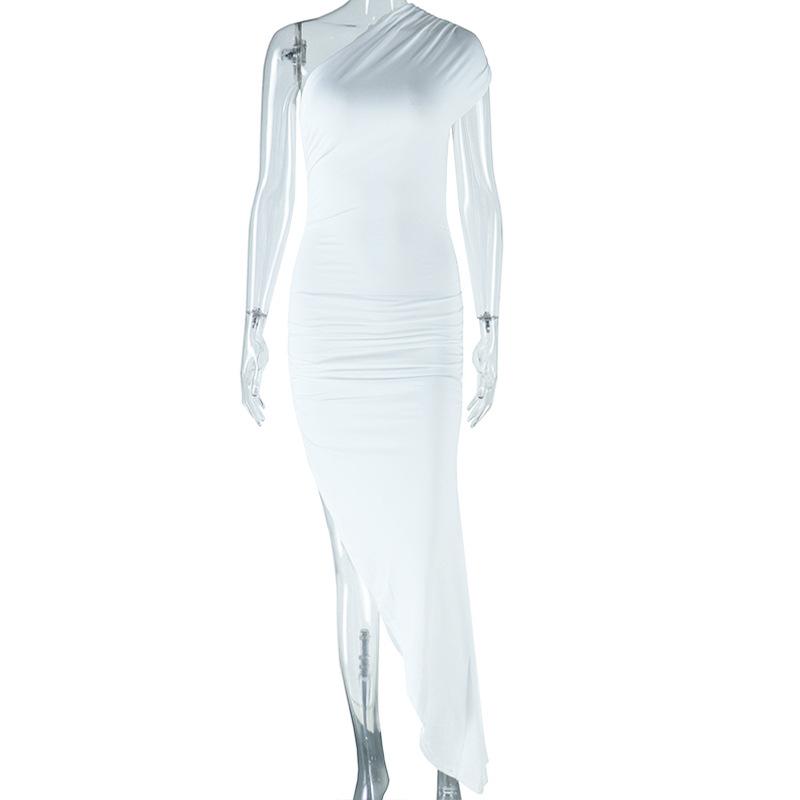 

Женское сексуальное платье с диагональным вырезом, с коротким рукавом, плиссированное платье, нестандартная длина до середины талии L белый