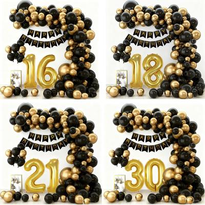 Geburtstags-Themenparty Event-Arrangement Schwarz Gold Ballonketten-Set 18. Geburtstag Flaggen-Ballon-Set