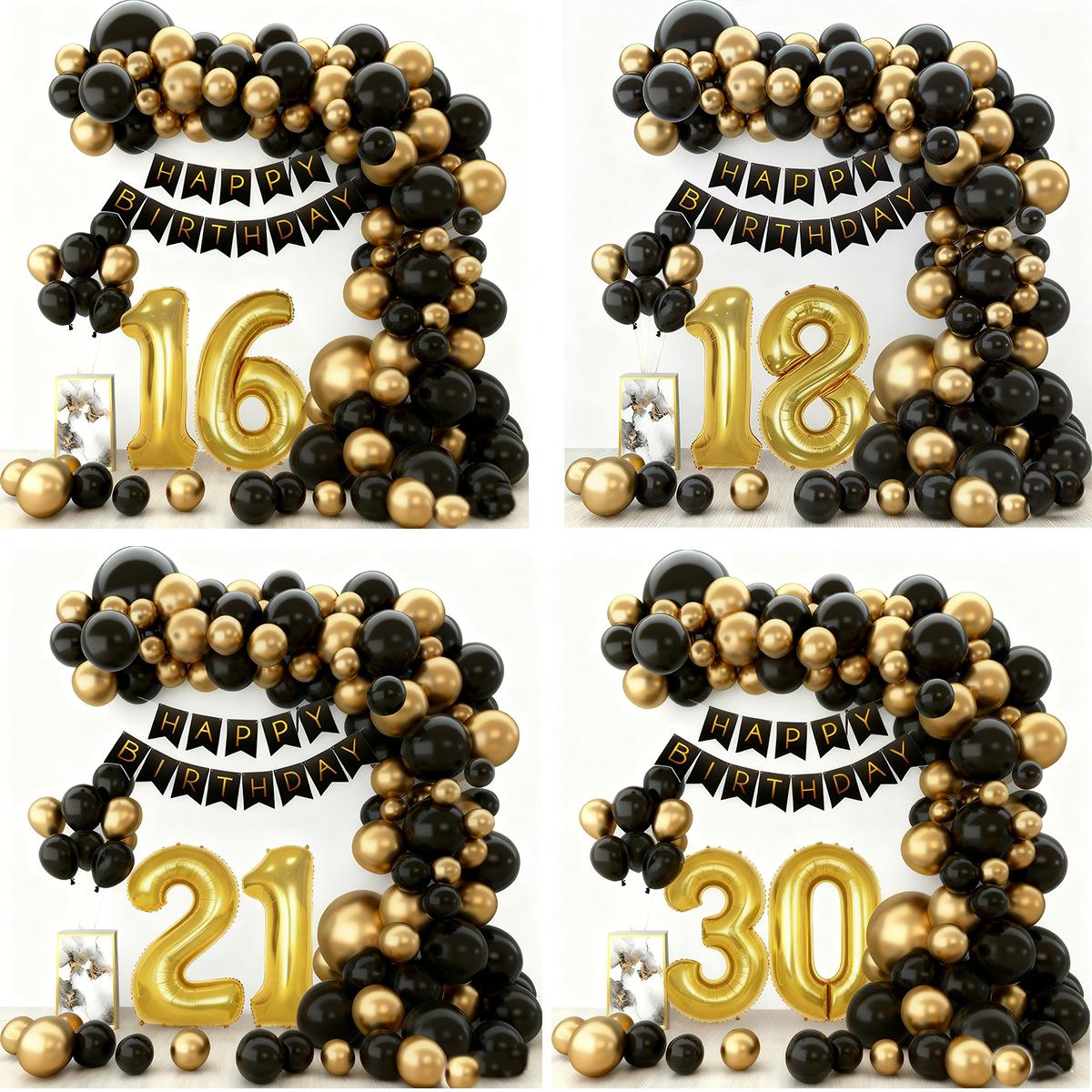 Ngs & Events Girls Black/Gold Birthday Theme Party Event Arrangement Balloon Chain Set 18Th Birthday Flag Balloon Set Cm