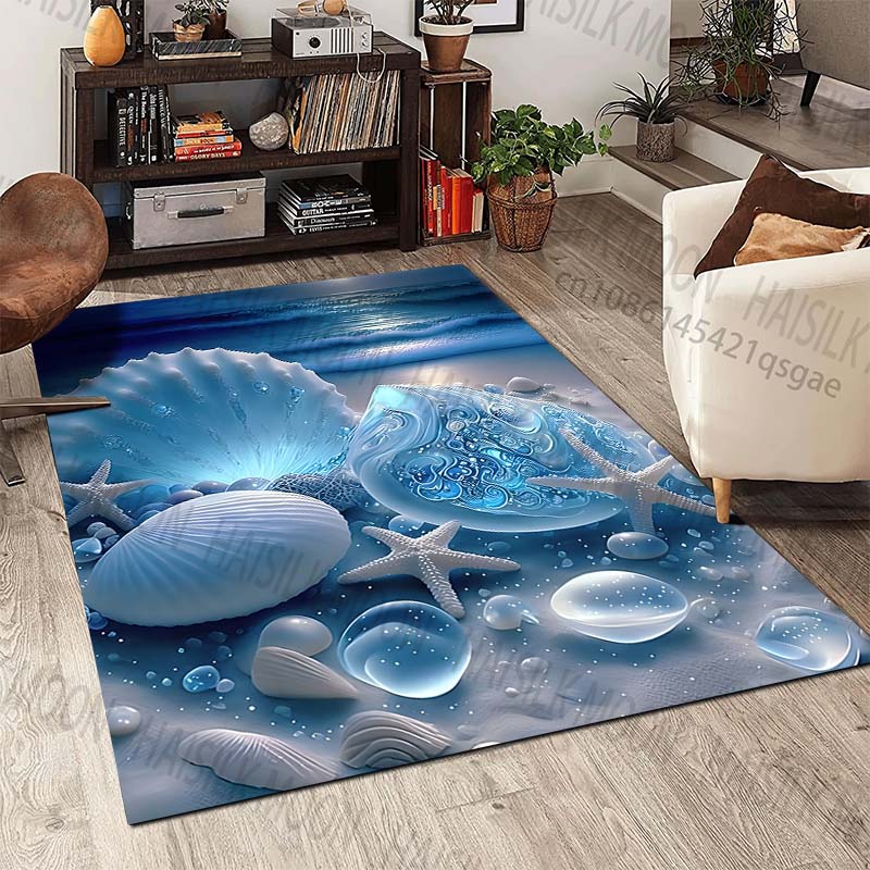 New product Seashells Starfish on Beach Carpet for Living Room Bedroom Bedside Floor Mat Cloakroom Children Play Mat Area Rug