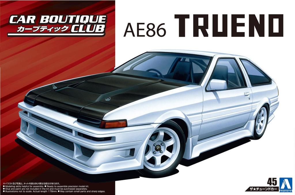 Aoshima Bunka Kyozai Scale The Tuned Car Series 45 Car Boutique Club Toyota AE86 Trueno 1985 Plastic Model 1/24 No.