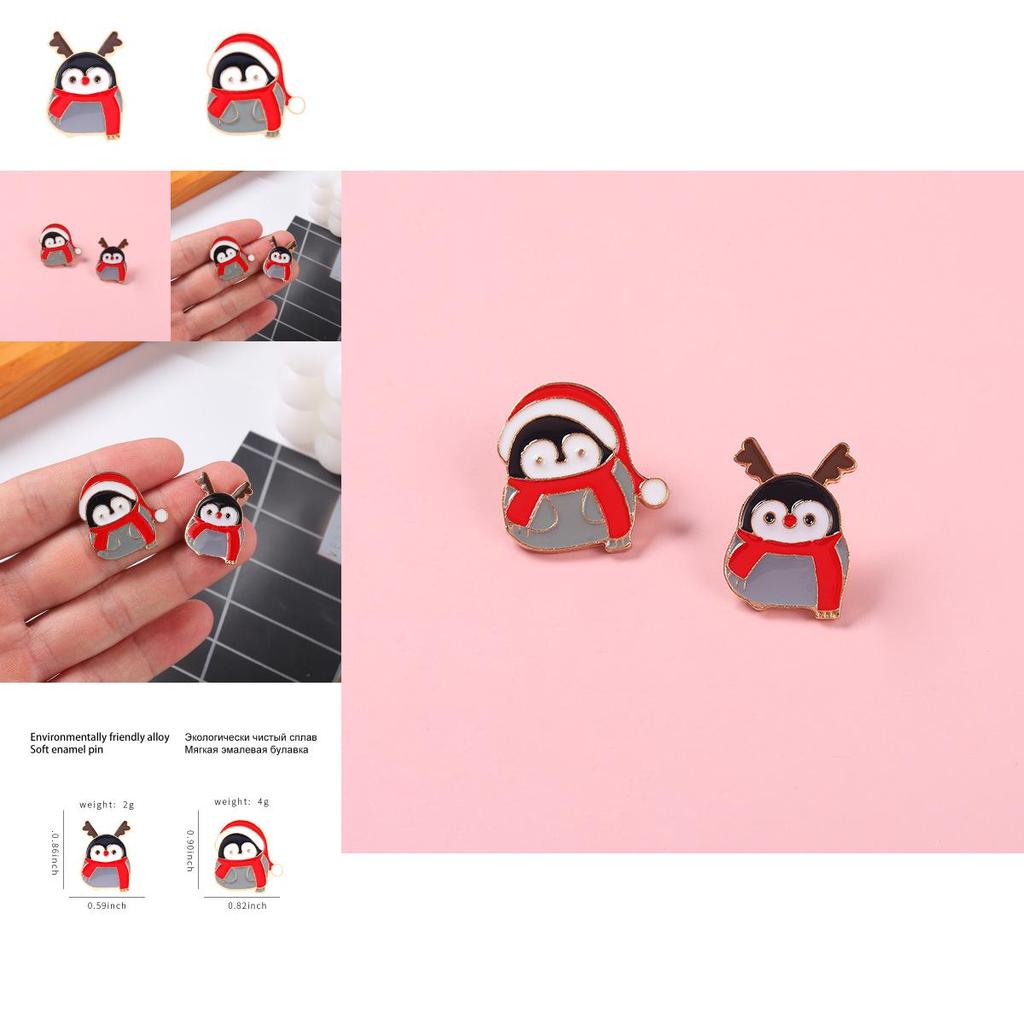 Cute Chubby Christmas Penguin Brooch Adorable Metal Badge For Sweater Accessories