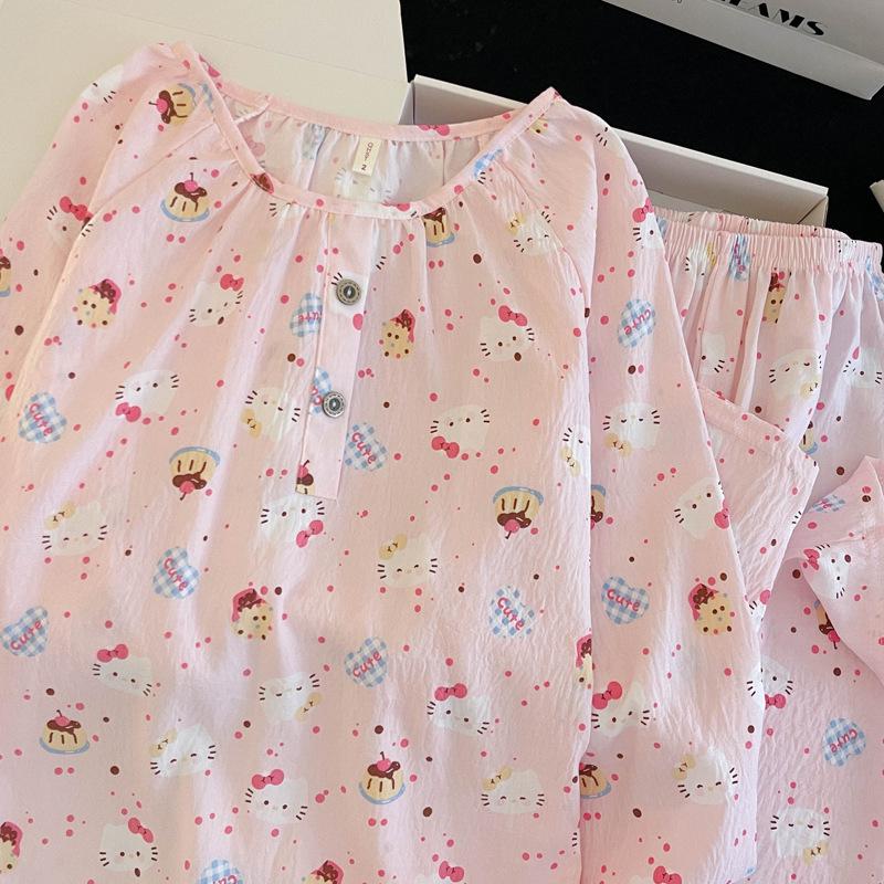 Women's Cloud Cotton Cartoon Pajama Set – Long Sleeve, Crew Neck, Plus Size, Outdoor Wear