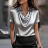 Dámská ležérní elegantní halenka s rolákem a krátkým rukávem, jednoduchý módní top pro zahraniční obchod