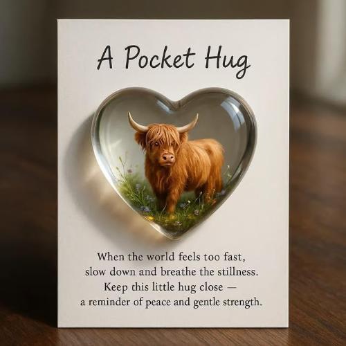 

Pocket Hug Ornament Highland Cow Heart Acrylic Figure Christmas Gift Greeting Card Home Decoration Keepsake birthday decoration One Size
