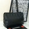 Used Matelasse Quilted  Shoulder Bag Tote Bag Leather  Black