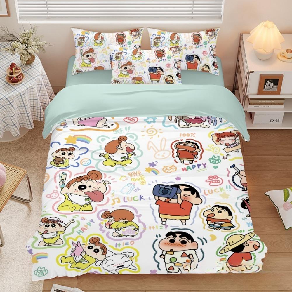Uroczy Crayon Shin chan, Zestawy pościeli z mikrofibry, Pościel dziecięca z zamkiem błyskawicznym, Dekoracja pokoju, Poszwa na kołdrę dla nastolatków i dorosłych