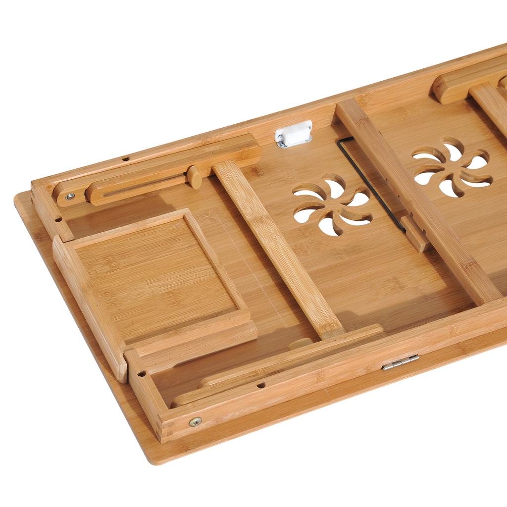 Bamboo Laptop Desk Bed Tray Breakfast Folding Reclining Adjustable Height Lap Desk Support With 1 Drawer 72x35x22 30cm