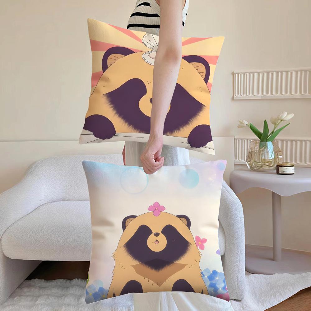 Animal T-Tanuki Cushion Cover Breathable Linen Pillowcase Summer Odorless Eco-Friendly Invisible Zipper Washable