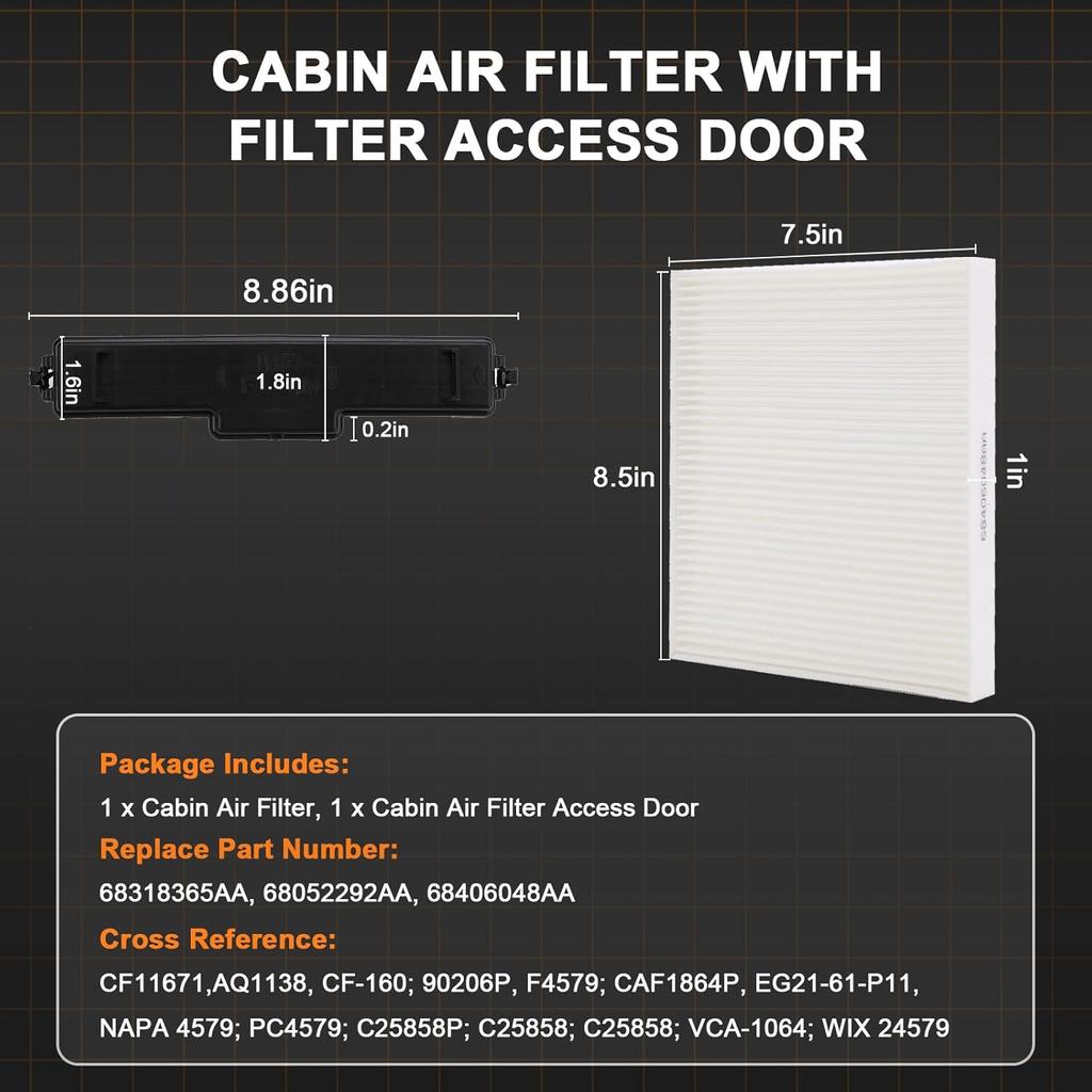 Ram Cabin Air Filter & Filter Access Door Kit Compatible With Dodge Ram 1500 2500 3500 Avenger Caliber Journey Compass Patriot Chrysler 200