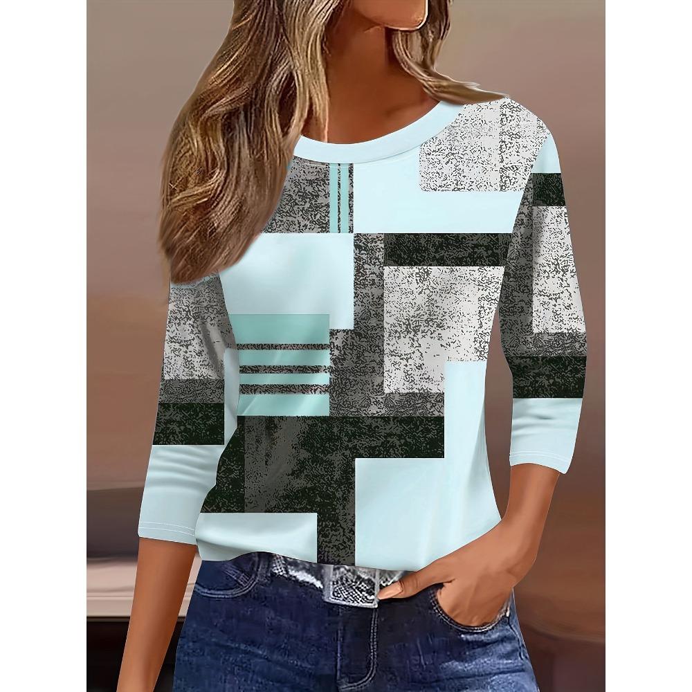 Women s 3D printed checkered pattern fashionable long sleeved shirt XS