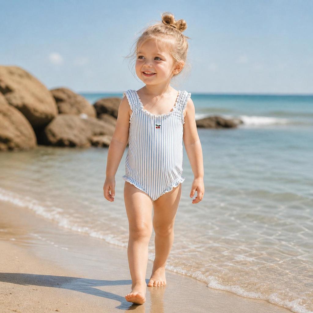 Nordic Style Girls' Sun Protection Quick-Dry Swimsuit: Cute One-Piece or Baby Two-Piece Bikini