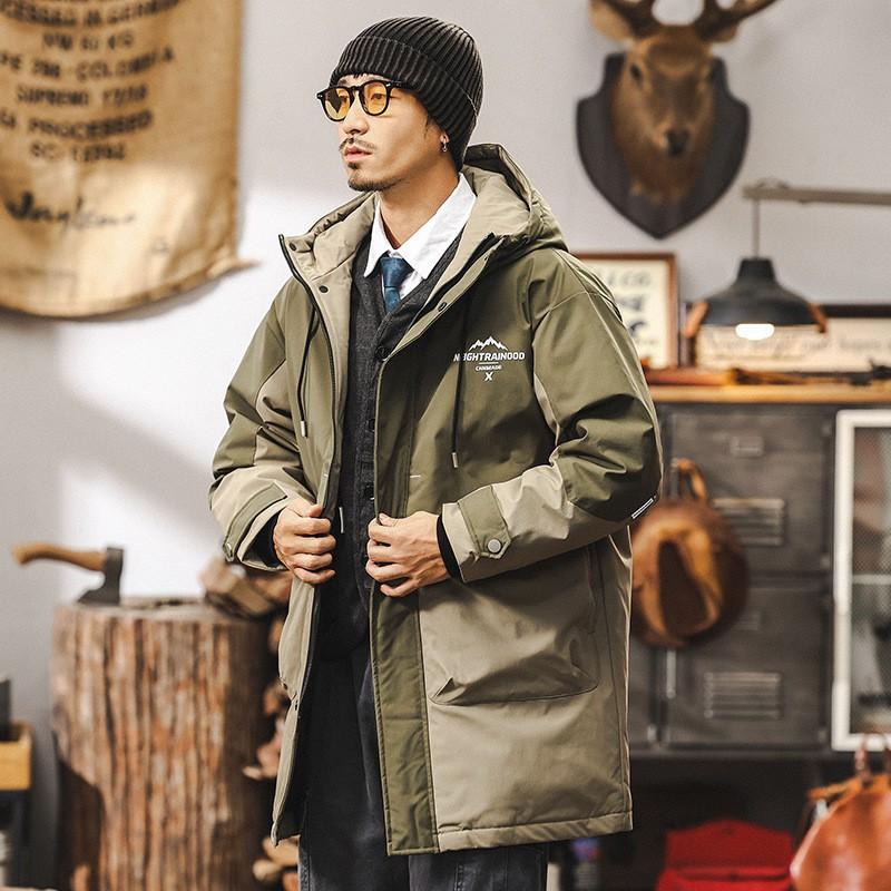 Mens Winter Down Jacket Mid-Long Hooded Outdoor Ski Coat 90% Duck Fill 600 Warm -20 To -5