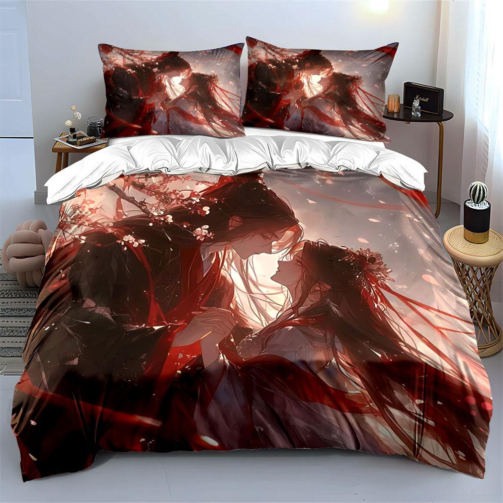 Romantic Anime Decor Set Bedding Set with 1 Duvet Cover 2 Pillowcases Single Double King Queen Gift