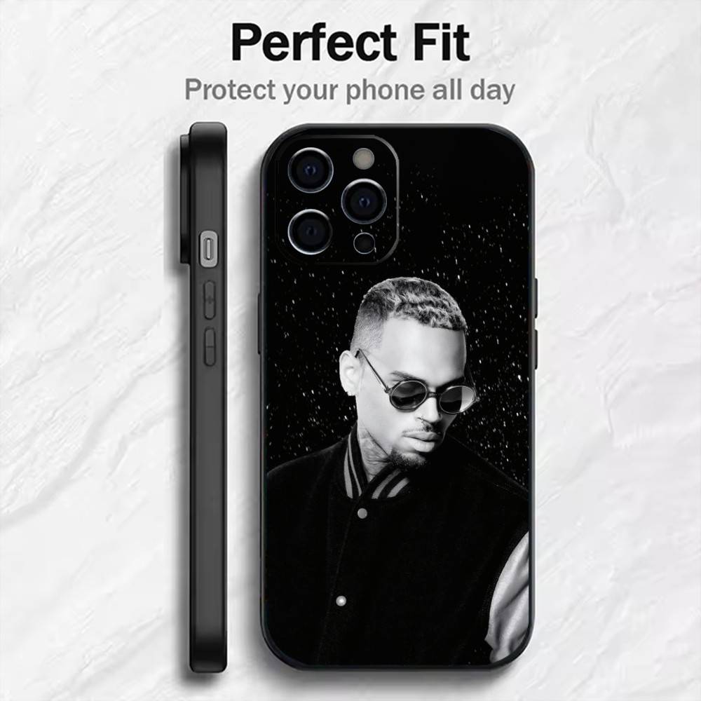 RxB CB-C-Chris BrownS Phone Case For iPhone17,16,15,14,13,12 Plus,Max Soft Silicone Black Cover