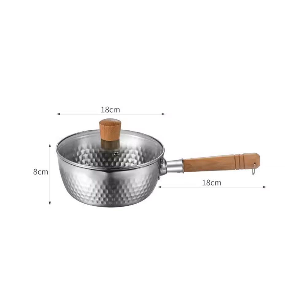 Multi Layer Stainless Steel Milk Pot with Heat Resistant Wooden Handle and Lid for Cooking Sauces Soups and More