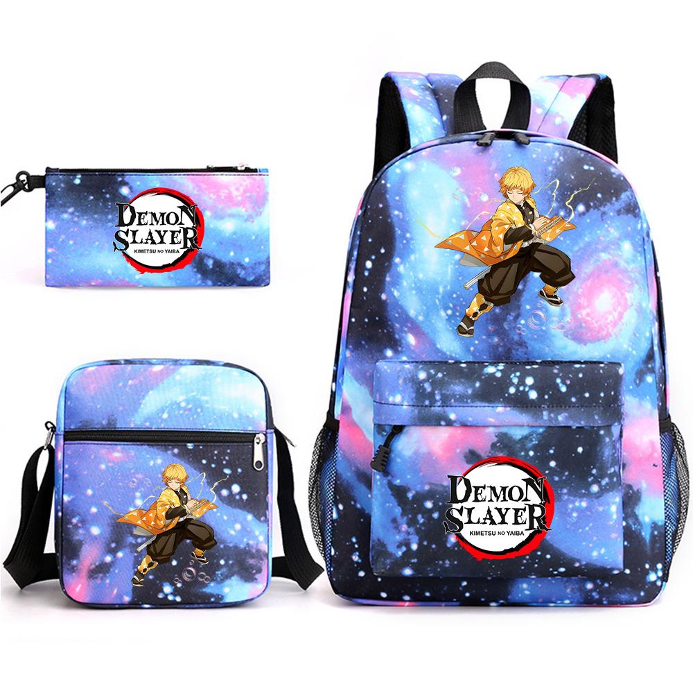 3Pcs/set Anime Demon Slayer Printed Backpack with Shoulder Bag Pencil Case for Teenager Student Boy Girl Large Capacity Waterproof Schoolbag