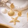 Boho Starfish Shell Conch Asymmetric Dangle Earrings for Women Ocean Style Gold Color Metal Earring Girls Summer Party Jewelry