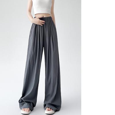 Spring Autumn Women Loose Wide Leg Pants New Thin Elastic High Waist Casual Drape Casual Long Pants Solid Color Fashion Elegant Simple Trousers 2396