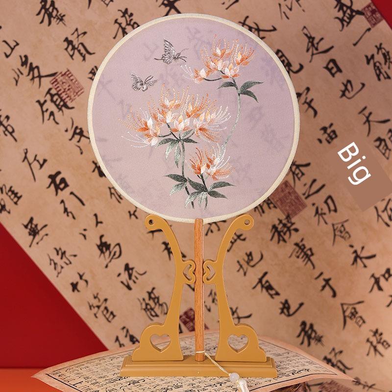 Embroidered Round Fan, Chinese Ancient Style Round Fan, Fairy-Like Hanfu Cheongsam Fan, Classical Palace Fan, Gardenia Jasmine Dance Fan