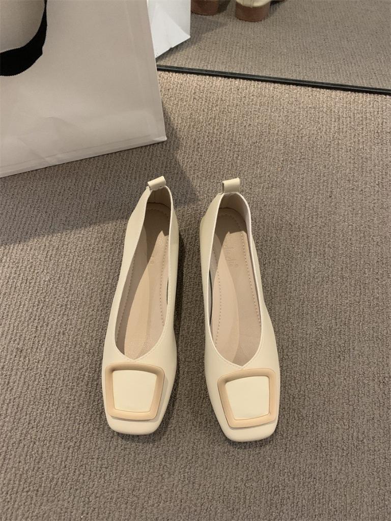 French evening breeze single shoes women's shoes spring and autumn 2024 new square head commuting versatile light mouth one pedal low heel ladyshoes