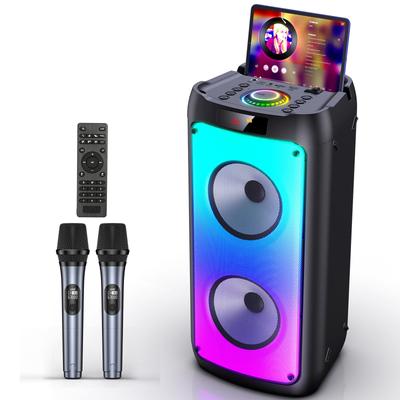 Maszyna do karaoke FanFun, Przenośny głośnik Bluetooth z 2 mikrofonami, Światło imprezowe RGB, Pilot zdalnego sterowania, T10-T