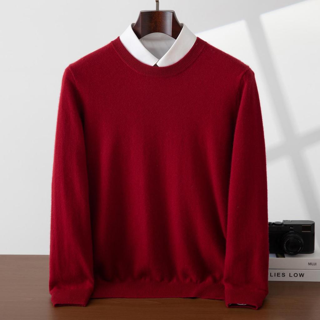 Men's 100% Pure Cashmere Round Neck Sweater - Casual, Loose Fit, Plain Knit, White