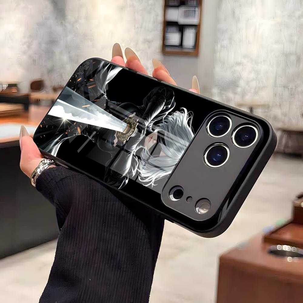 N-NieR A-Automata 2B Phone Case For IPhone 17 Air 16 E Pro Max 15 14 13 Mini 12 Pro 11 Max Plus Black Glass Cover