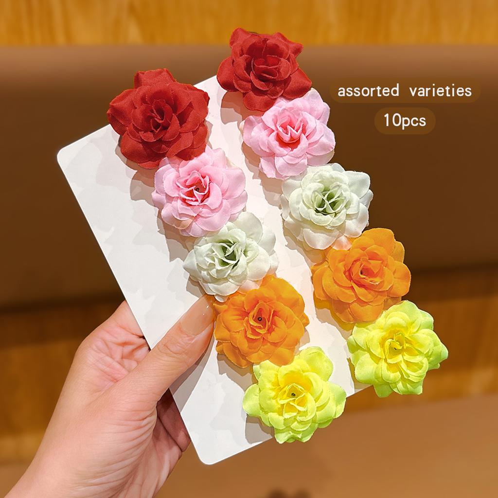 10 Colorful Random Flower Hair Clips for Daily Use As Hair Accessories