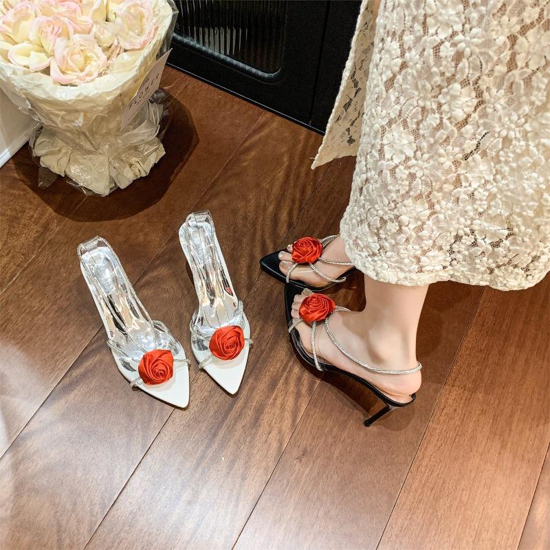 Fashion Designer Sandals for Women 2025 Summer New High Heeled Sandals Elegant Pointed Open Toe Sandal Fashion Flower Sandals for Women