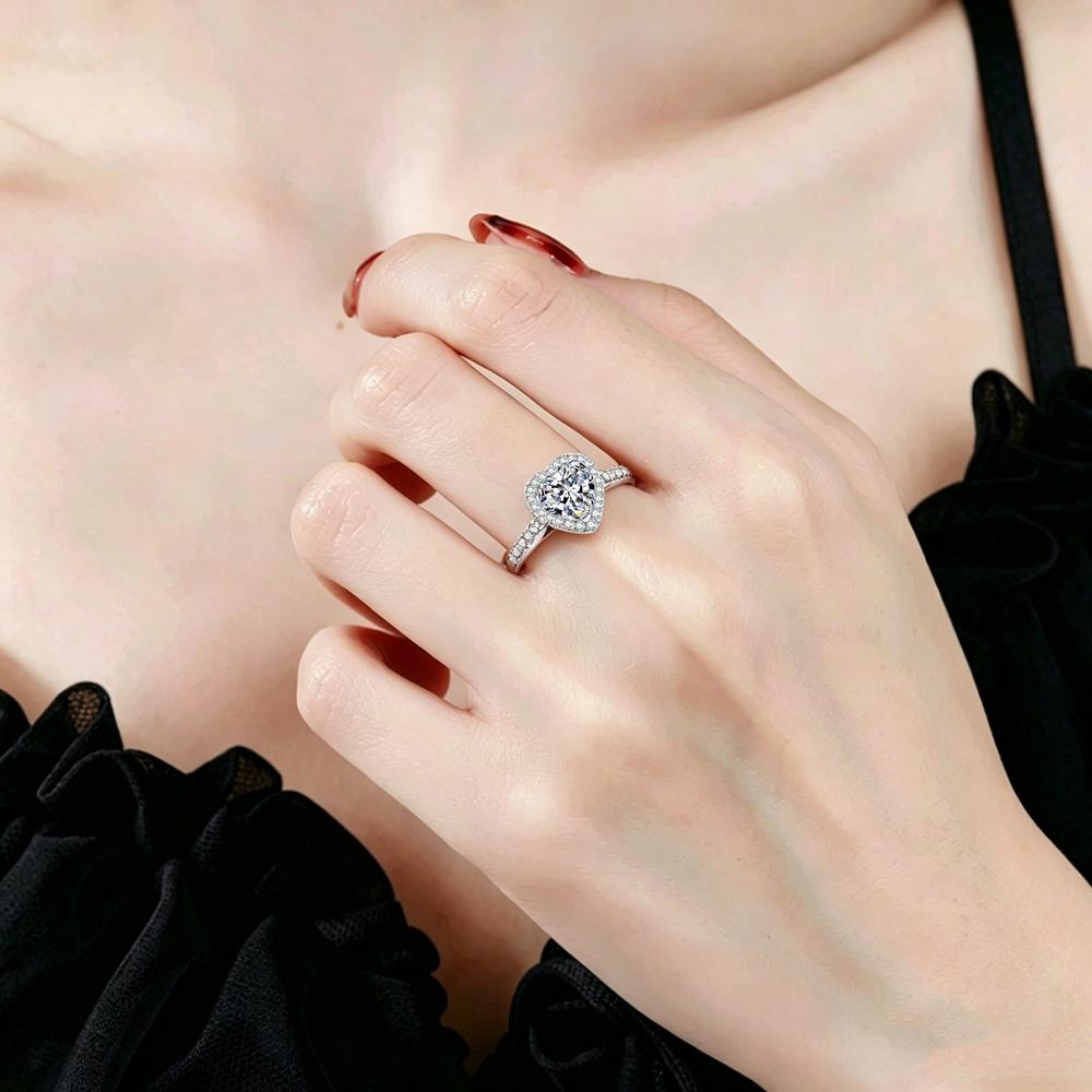 S925 Sterling Silver Moissanite Heart Engagement Ring, 1.2CT D Color