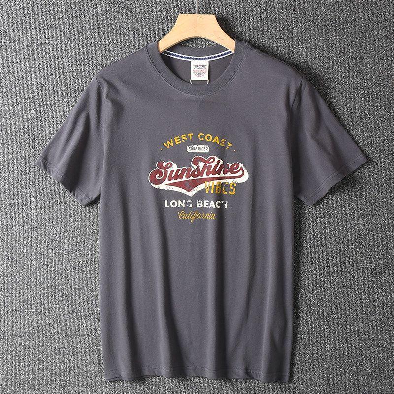 Men's Vintage Trendy Printed Round-Neck Casual Short-Sleeve T-Shirt Made of Pure Cotton, Washed and Brushed, for Summer Export