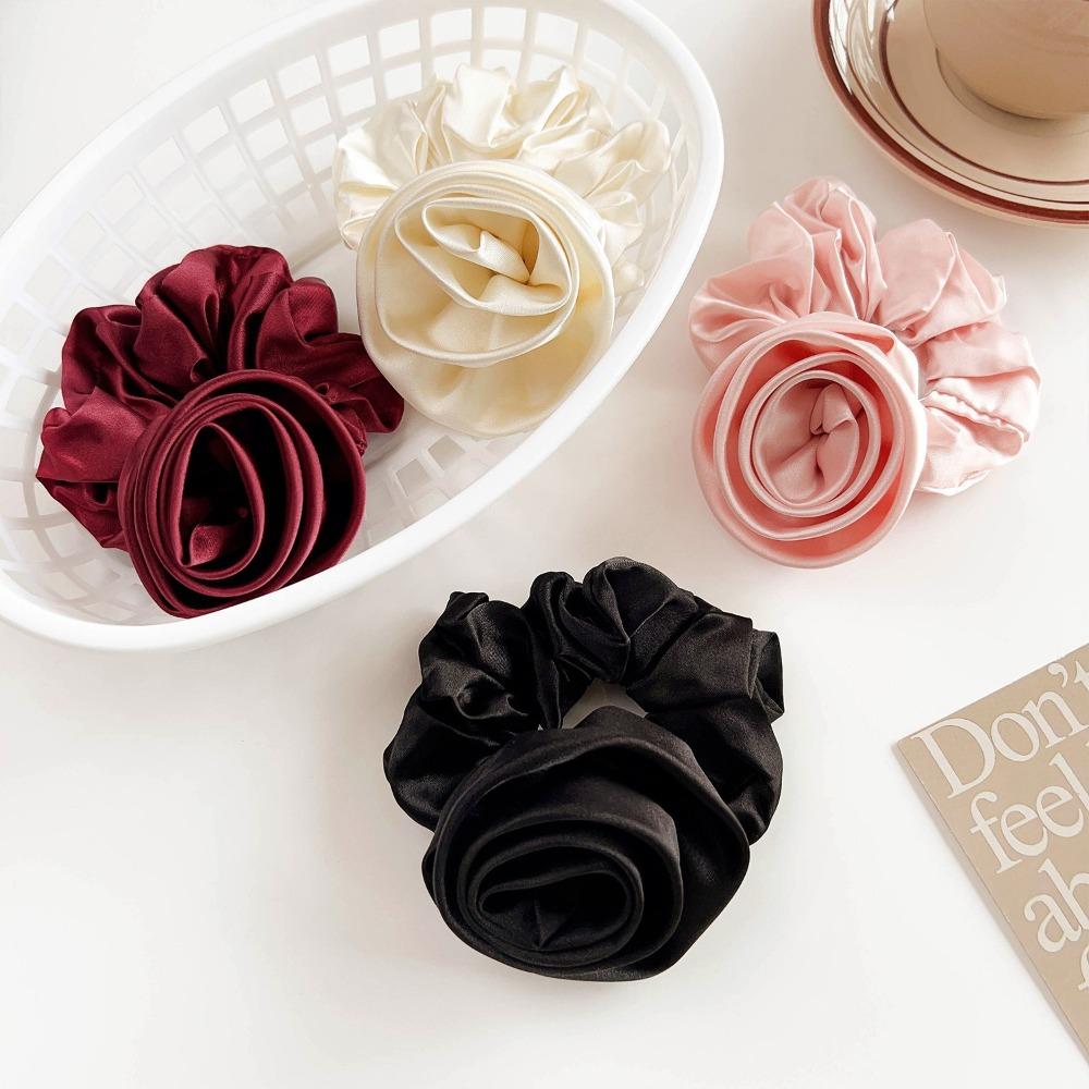 Flower Design Korean Hair Bands Satin Material Big Flower Scrunchies Satin Hair Rope  Korean Style