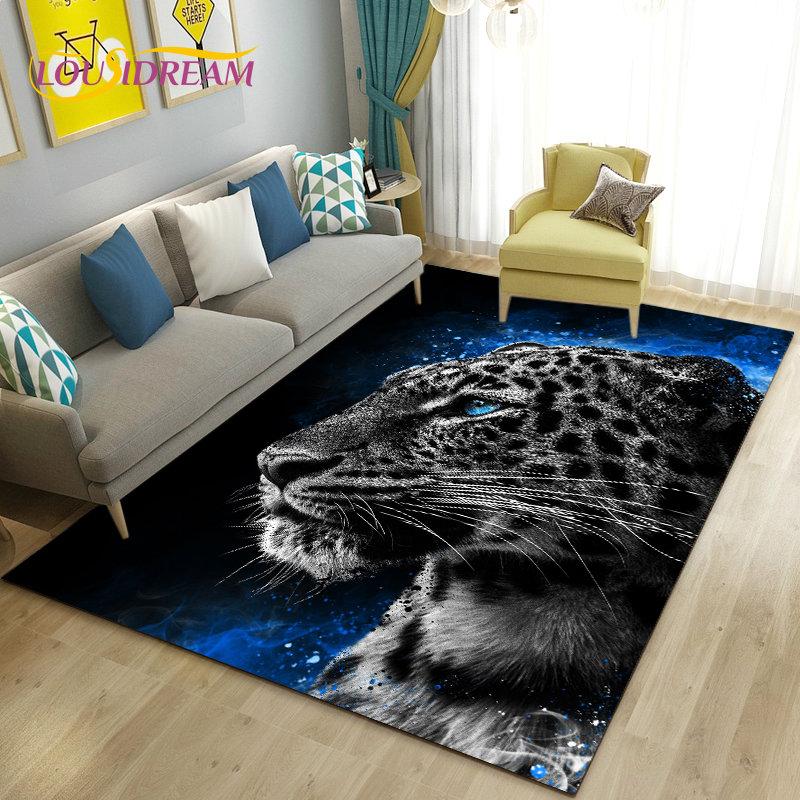 3D White Tiger Lion Leopard Wolf Area Rug,Carpet Rug for Living Room Bedroom Sofa Doormat Decoration,Kid Play Non-slip Floor Mat