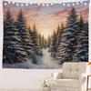 Retro Japanese Cherry Blossom Tapestry, Deep Indigo Flowers Wall Art Hanging Decoration Polyester Fiber White Ruffled Around For