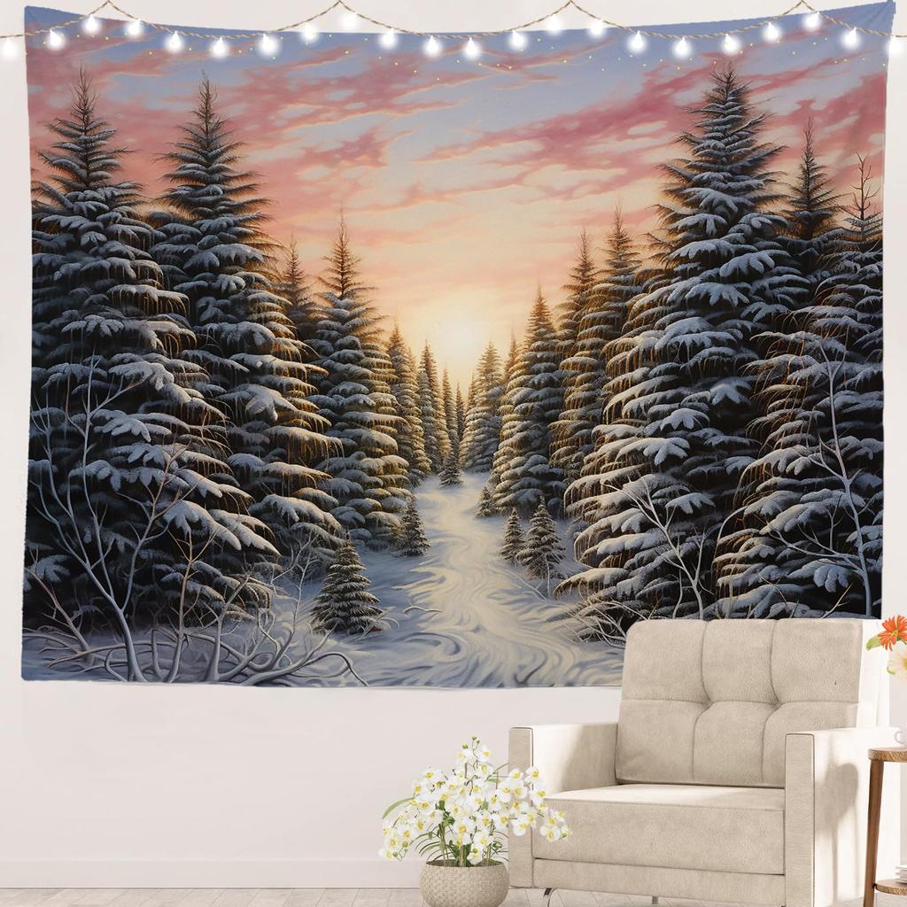 Retro Japanese Cherry Blossom Tapestry, Deep Indigo Flowers Wall Art Hanging Decoration Polyester Fiber White Ruffled Around For