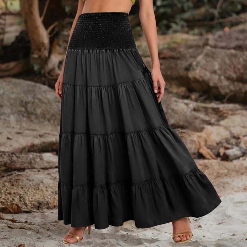 Tiered A Line Skirt Women Forest Fairy Pockets Patchwork Long Dress Elastic Waist Vintage Hippie Gypsy Maxi Skirt
