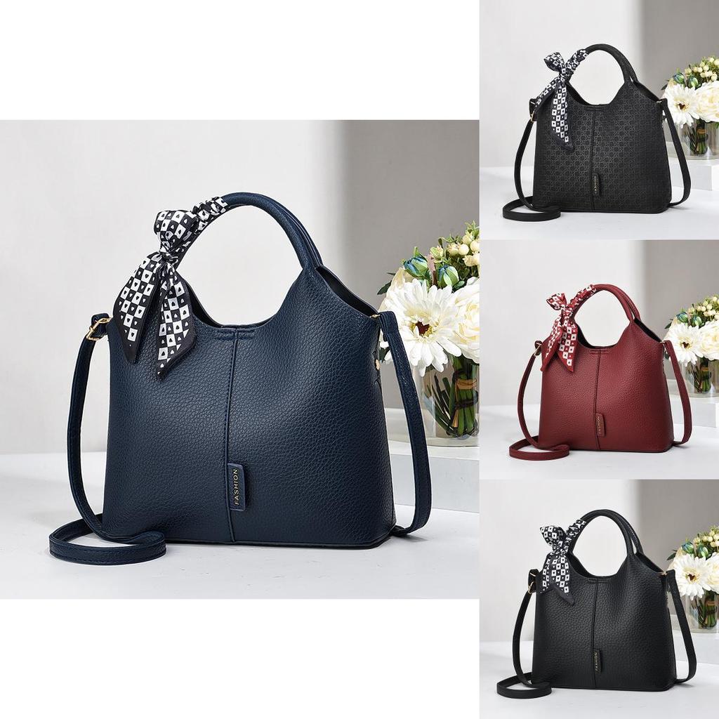 Bow Ribbon Solid Color Tote Bag For Women Pu Material Large Capacity Urban Style With Zipper Closure For Daily Use